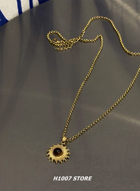 金色小太阳虎眼石冷淡风男款项链女轻奢小众设计锁骨链ins毛衣链