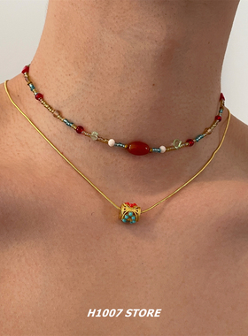 民族风串珠手作钛钢男款项链不掉色小众颈链锁骨链女毛衣链