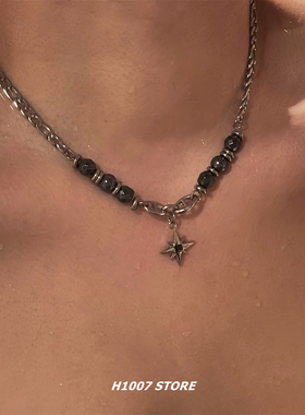 嘻哈冷淡风黑宝石星芒男款项链女生锁骨链潮牌小众设计高级感颈链
