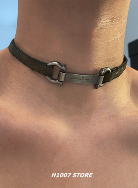 小众设计马蹄扣皮革金属感项圈女冷淡风锁骨链男项链y2k辣妹颈链