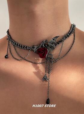 暗黑风哥特飞龙项链女小众玫瑰缠绕男颈链choker毛衣链亚文化配饰
