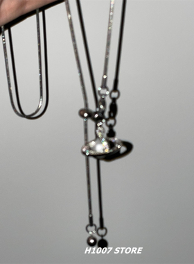 土星珍珠蛇骨链男款锁骨链女生抽拉可调节项链小众设计高级感配饰