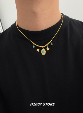 繁星美式嘻哈风松石男款项链小众设计冷淡风女锁骨链高级感毛衣链