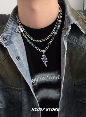 原创设计 闪电拼接双层钛钢男款项链女生锁骨链小众设计感毛衣链