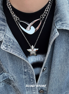 枪黑色星星长款男项链女小众设计高级感锁骨链百搭嘻哈风颈链饰品