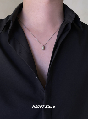 银色小砖块吊坠钛钢男女小众设计