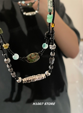 国风串珠项链天珠男生嘻哈风小众设计高级感情侣款冷淡锁骨链饰品