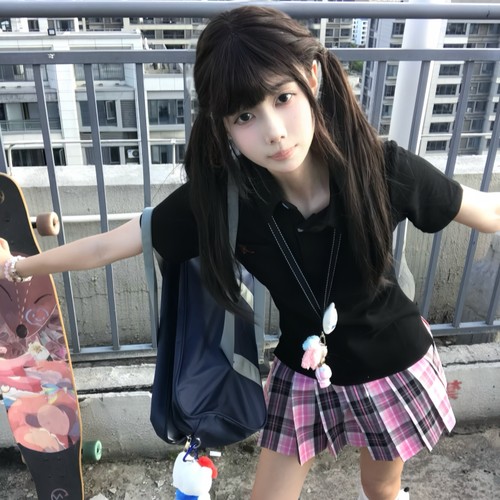 川町香【黑莓物巧】玫粉黑夏原创jk学生格裙百褶裙学院短裙半身裙 - 图1