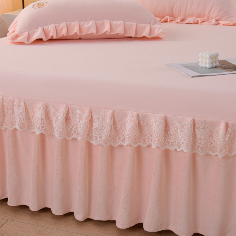 A类牛奶绒床裙2025新款花边纯色床围秋冬珊瑚绒但双人宿舍三件套,淘宝优惠券,粉丝福利购,淘宝优惠卷