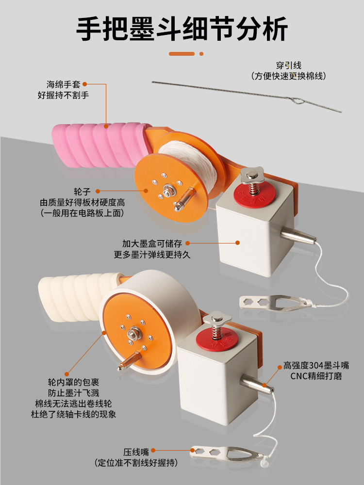 墨斗木工放线专用手摇手把式墨斗线工地划线器手动木斗画线工具 - 图0