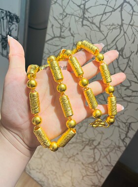 金包银项链男圆珠链子999足金足银桶珠大金链子显粗可定制