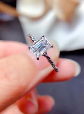 银镀白金阿斯切方糖天然莫桑钻时尚百搭日韩潮流钻戒一克拉活口