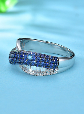 卓蝶珠宝重工镶嵌戒指梯方排戒