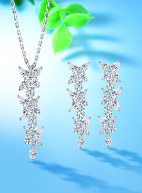 镀白金吊坠四叶草满钻婚礼项链