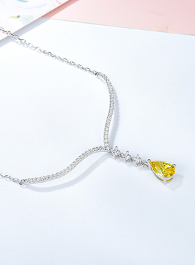 水滴黄钻纯银镀金锁骨链女士项链