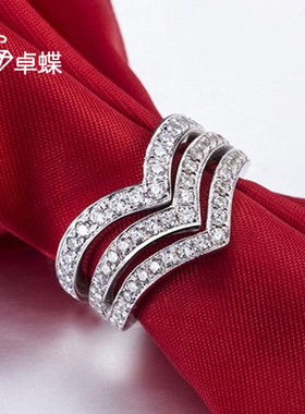 镶嵌仿钻戒质感叠戴日韩对纯银