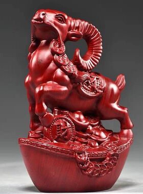花梨木雕山羊摆件十二生肖福财羊