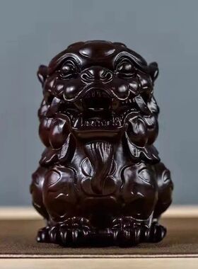 花梨木质麒麟雕刻摆件家居客厅办