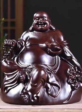 红花梨木质雕刻弥勒佛像摆件坐式