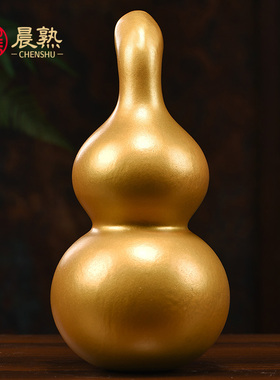 金色木雕葫芦摆件绿色实木葫芦家