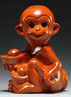 红花梨木猴雕刻摆件十二生肖猴木