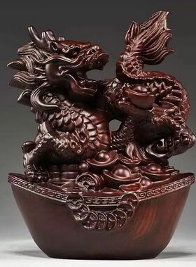 绿色木质龙摆件实木生肖龙动物客