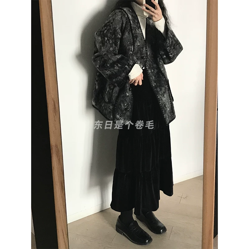 Демисезонная ретро-куртка, oversize, V-образный вырез