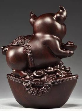 黑檀木雕福猪摆件十二生肖三合动物家居客厅创意摆设红木工艺礼品