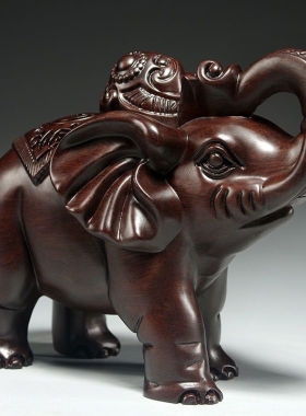 黑檀木雕刻大象摆件招财象实木一对吸水大象家居客厅办公室装饰品