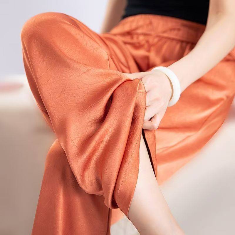 【断码撤柜缎面】100%免熨烫抗皱真丝长裤夏季阔腿裤宽松直筒裤,淘宝优惠券,粉丝福利购,淘宝优惠卷