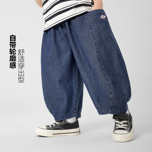 右欧男童牛仔裤春季2026新款男孩夏季软童装儿童弯刀裤小宝宝裤子 - 图1