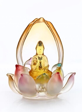 琉璃精舍非遗琉璃琉璃净瓶观音(花开见佛)套组佛堂家用佛像摆件