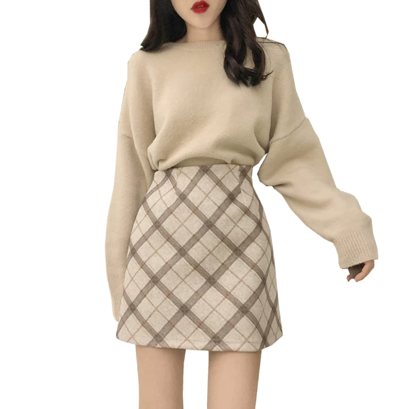 Демисезонный knitted набор, шерстяное платье, западный стиль, интернет-знакомый, свободный крой