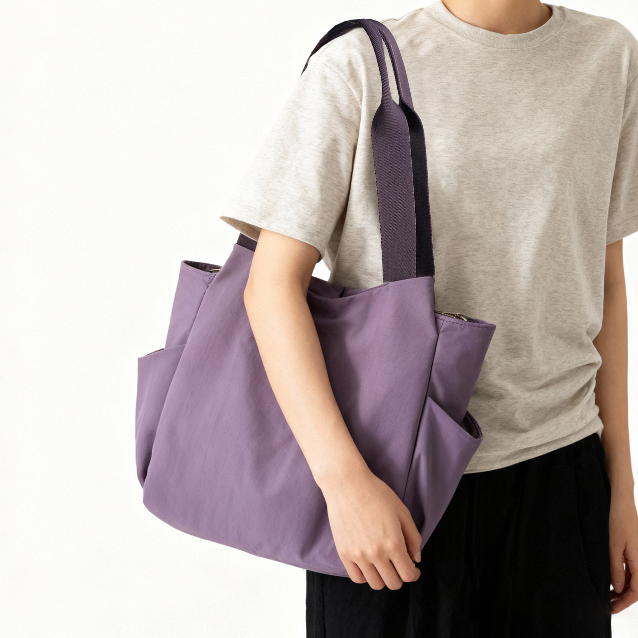 超轻便多兜通勤托特包女2025新款防水尼龙布百搭大容量帆布单肩包,淘宝优惠券,粉丝福利购,淘宝优惠卷