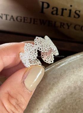 合金戒指 法式甜美蕾丝镂空花朵戒指女小众高级感简约轻奢指环