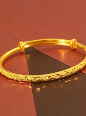 合金手镯 新款精美满天星光面金色实心推拉手镯古法经典时尚素款