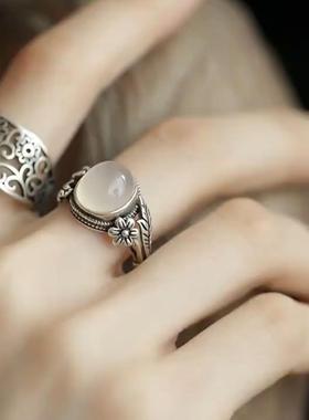 合金戒指 新中式戒指复古花朵指环白月光开口可调节戒指做旧时尚