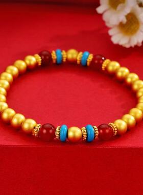 合金手链 百搭经典黄色豆豆红蓝手链手工传承古法民族风