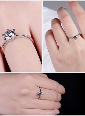 合金戒指 【克拉恋人】皇冠经典可调节六爪女款时尚开口戒高级感