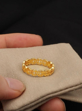 合金戒指 高级感素圈戒指小众情侣对戒金色戒指复古简约氛围感