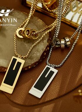合金项链 简约欧美高级感项链秋冬长款双层叠戴无事牌轻奢复古