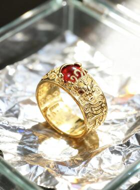 合金戒指 时尚新款金色貔貅精雕指环男士复古霸气送礼推荐轻奢