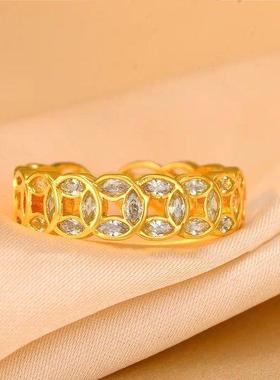 合金戒指 招财金色铜钱戒指女款小众复古开口戒日韩风时尚轻奢