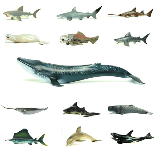 仿真海洋生物动物模型玩具大白鲨鱼海龟海豚企鹅鲨鱼蓝鲸龙虾魔鬼 - 图1
