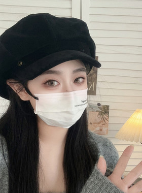 韩系秋冬复古大板型显脸小八角帽