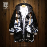 Длинная японская толстовка с капюшоном в стиле хип-хоп, бархатный пуховик, куртка, средней длины, увеличенная толщина