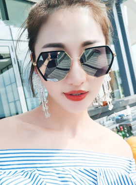 墨镜女韩版潮网红同款太阳镜防紫外线圆脸多边形时尚复古街拍眼镜