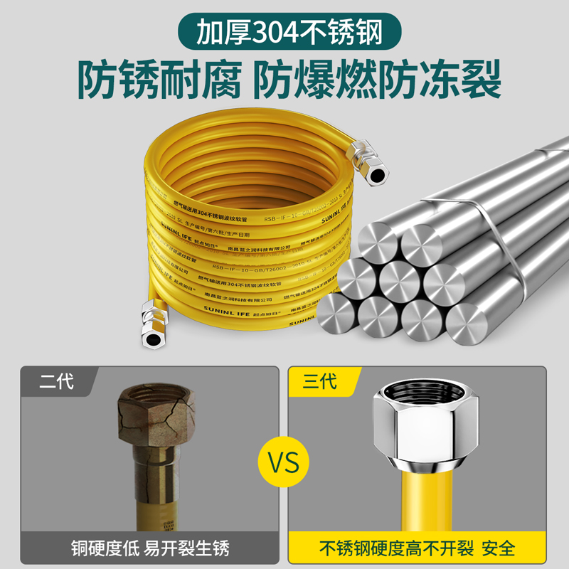 天然气燃气管不锈钢波纹管燃气灶管道专用家用防爆煤气管金属软管 - 图0