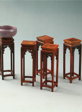 微型仿古小花架红木底座工艺品