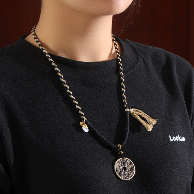 Pure copper cinnabar mountain ghost spend money gossip copper coins safety buckle pendant for men and women retro coin necklace pendant amulet